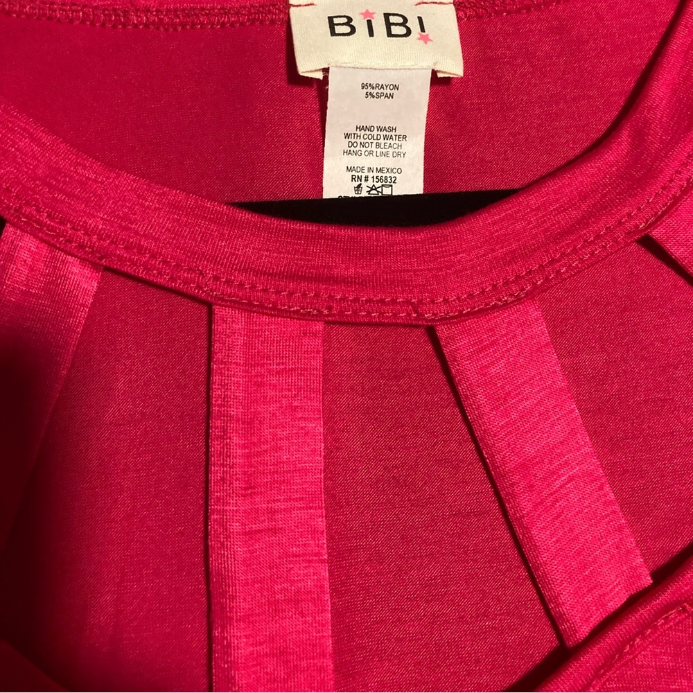 BiBi Hot Pink Cut Out Strappy Front Spandex Rayon Short Sleeve Shirt